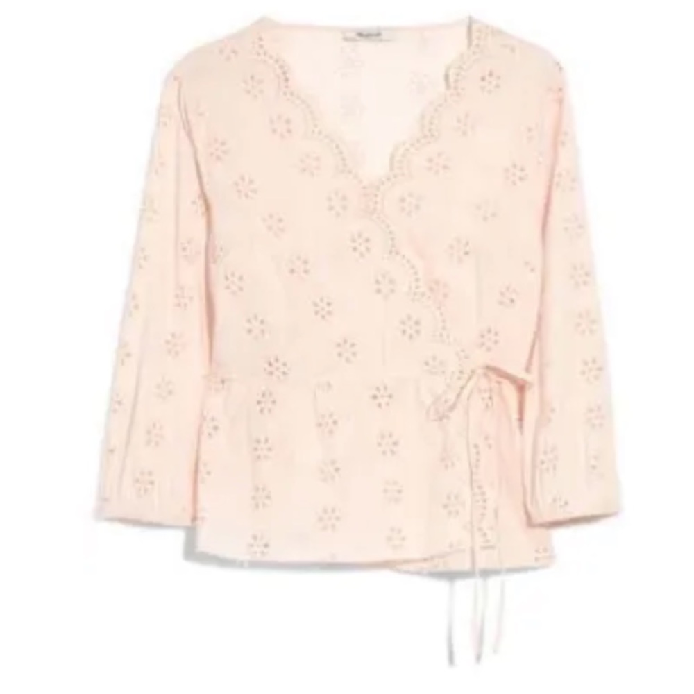 New Madewell Scalloped Eyelet Wrap Top Size Petite Small PS